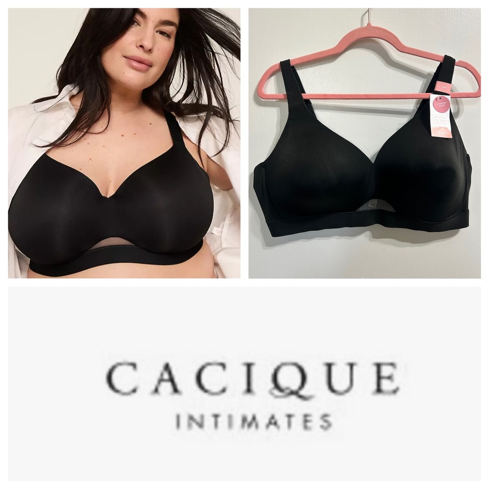 Cacique Comfort Bliss Lightly Lined No-Wire Bra Black 44C New With Tags